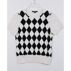 Brooks Brothers 346 Women's Black White Checkered Short Sleeve Sweater Size M